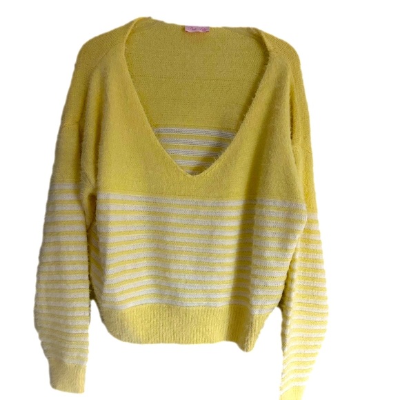 Pink Lily Women’s Cropped Yellow Sweater Size XL - Picture 1 of 7